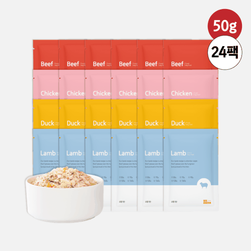 씽크라이크펫 강아지 화식 자연식 수제 사료 50g 4종(소/닭/오리/양) 24팩